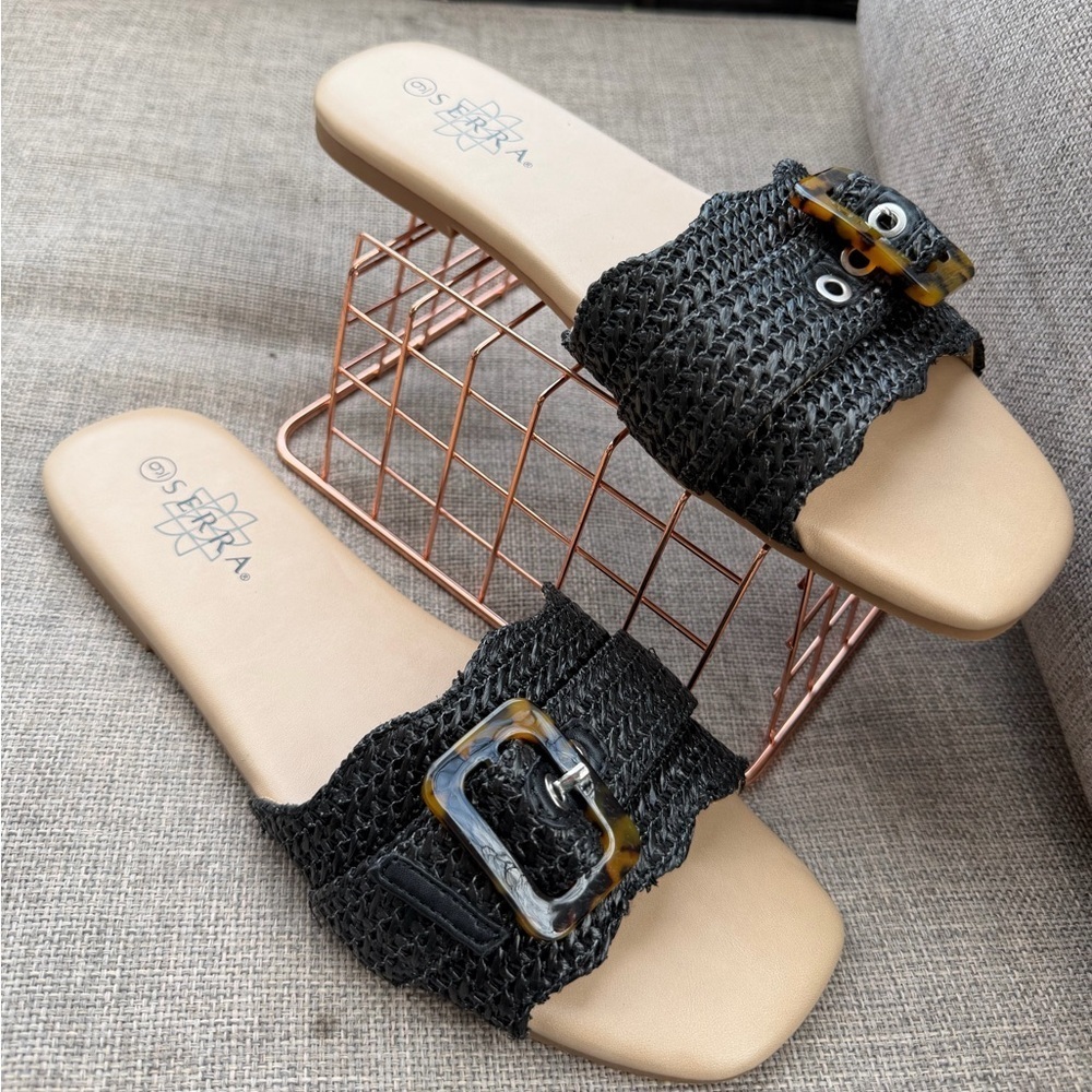 Serra Black Woven Slide Sandals